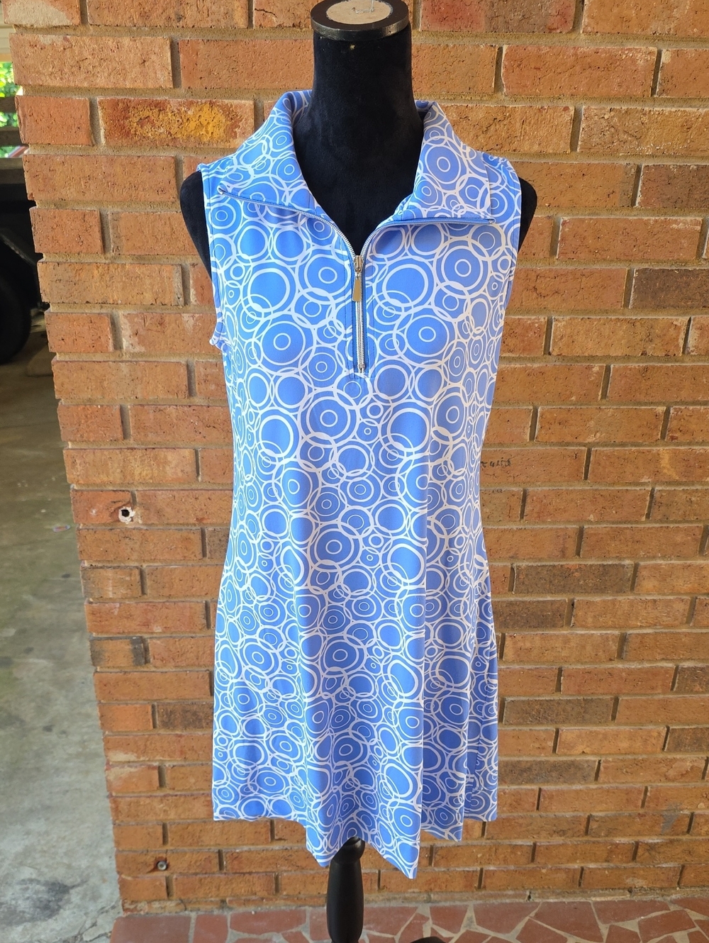 Lulu-B Powder Blue & White Sleeveless Zip Polo Mini Dress Size M